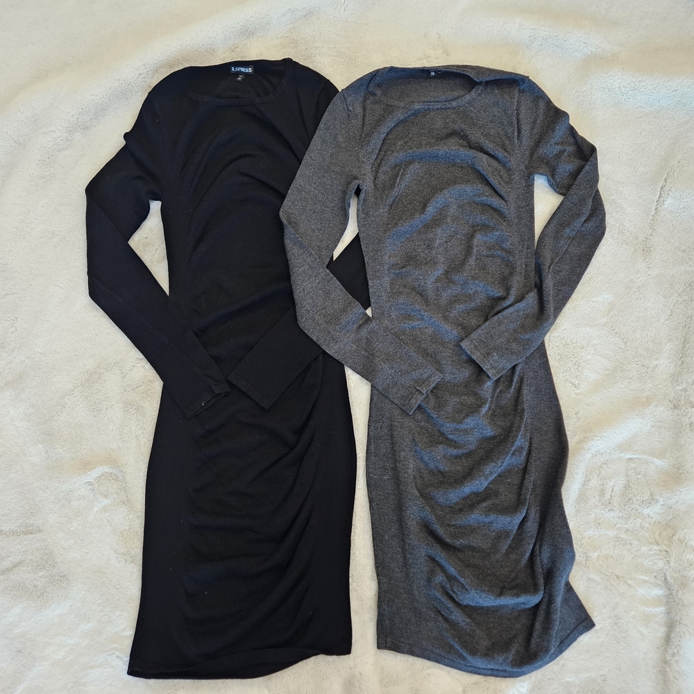 Express Black and Gray Long Sleeve Dresses
